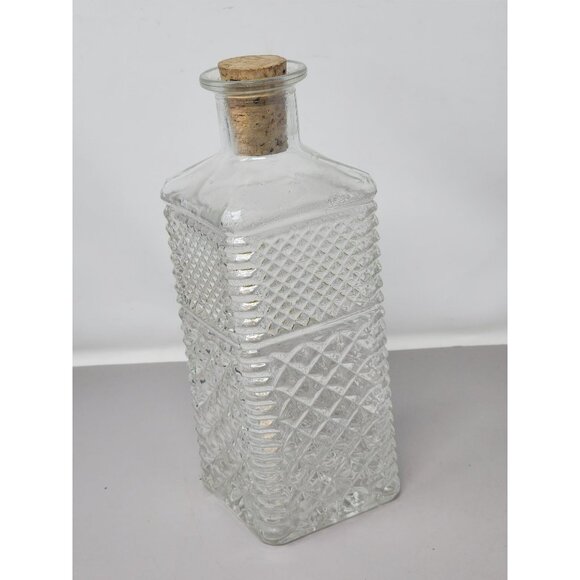 Vintage Diamond-Cut Glass Decanter With Cork Lid - Picture 1 of 12